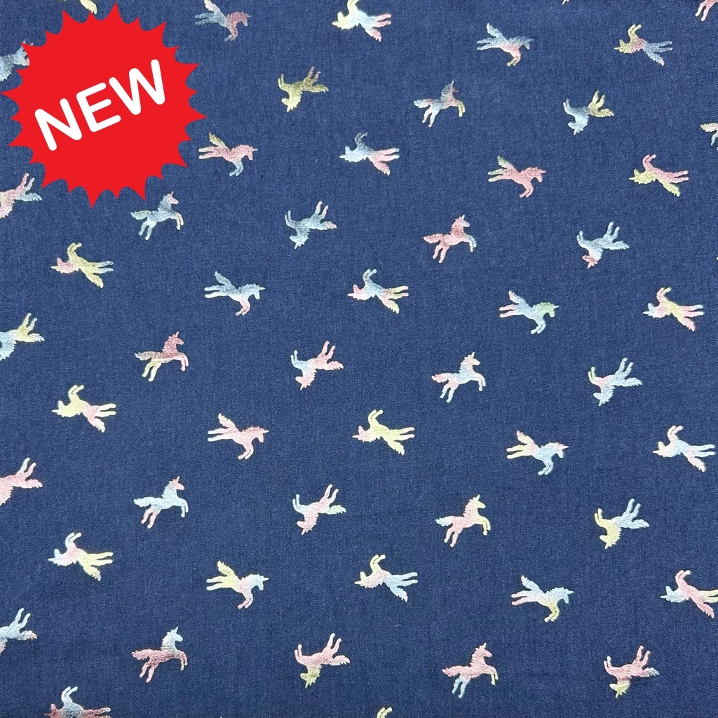 Foil Unicorns Chambray Denim Fabric