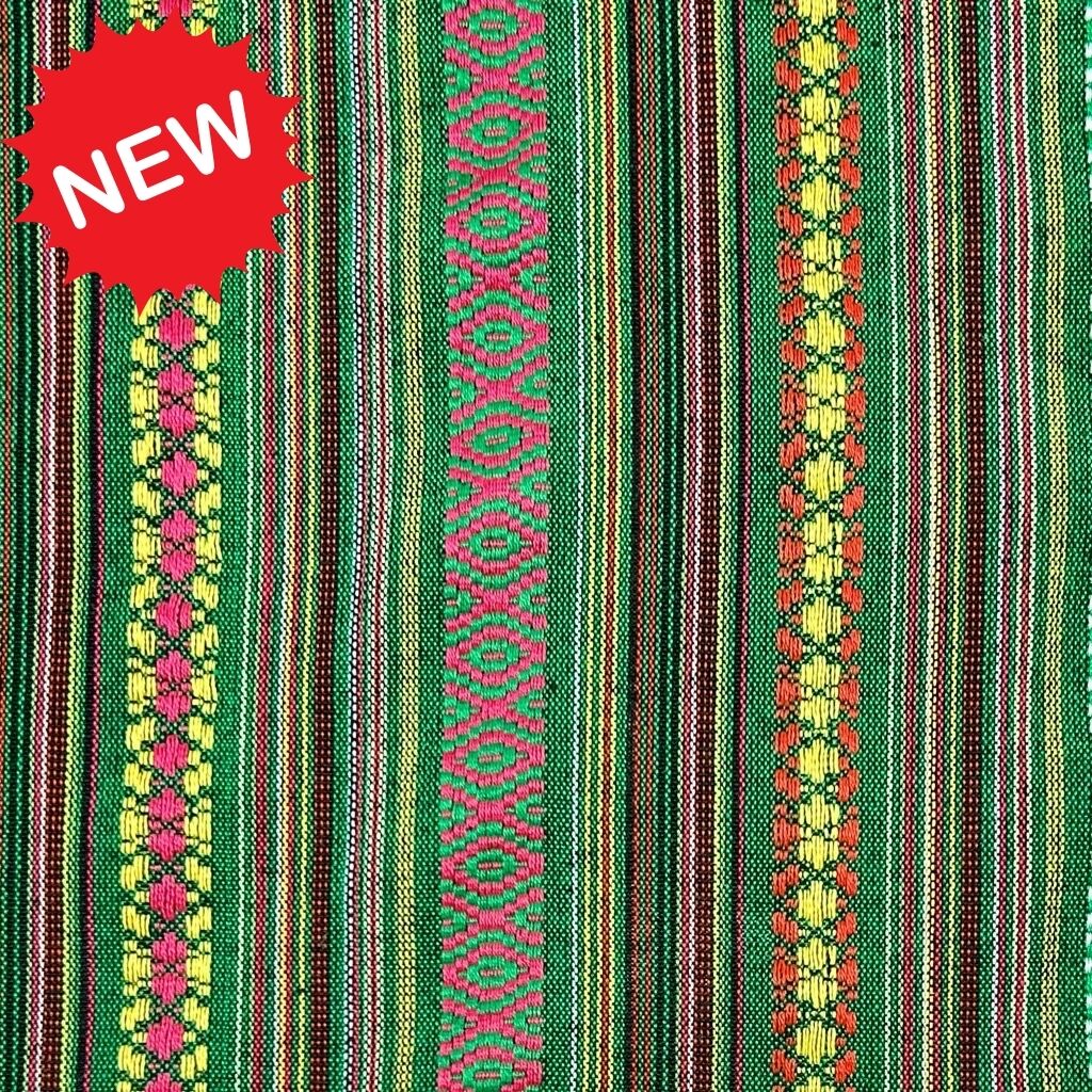 Green Stripes Tribal Print Recycled Jacquard Fabric