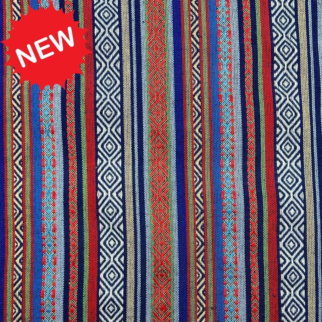 Blue Stripes Tribal Print Recycled Jacquard Fabric