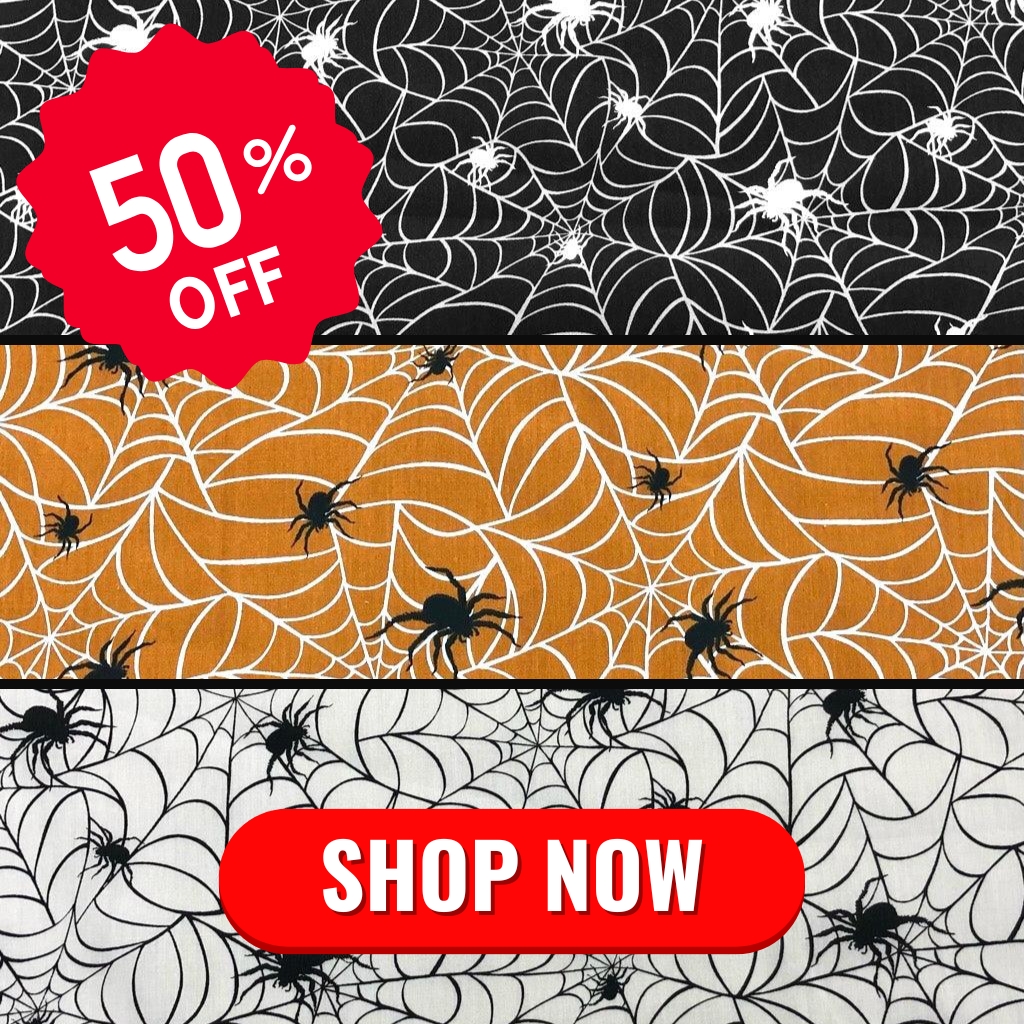 Spider Webs Halloween Polycotton Fabric