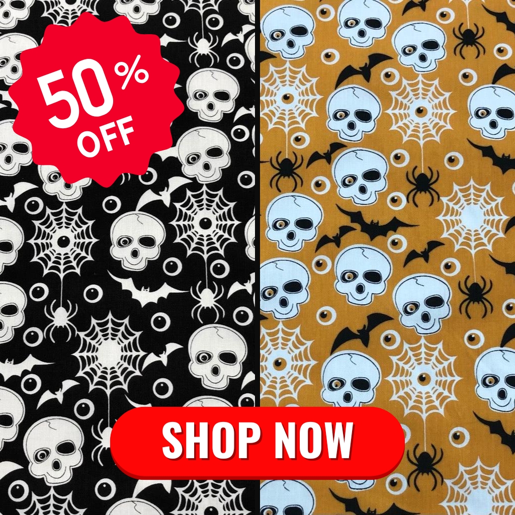 Skulls and Bats Halloween Polycotton Fabric