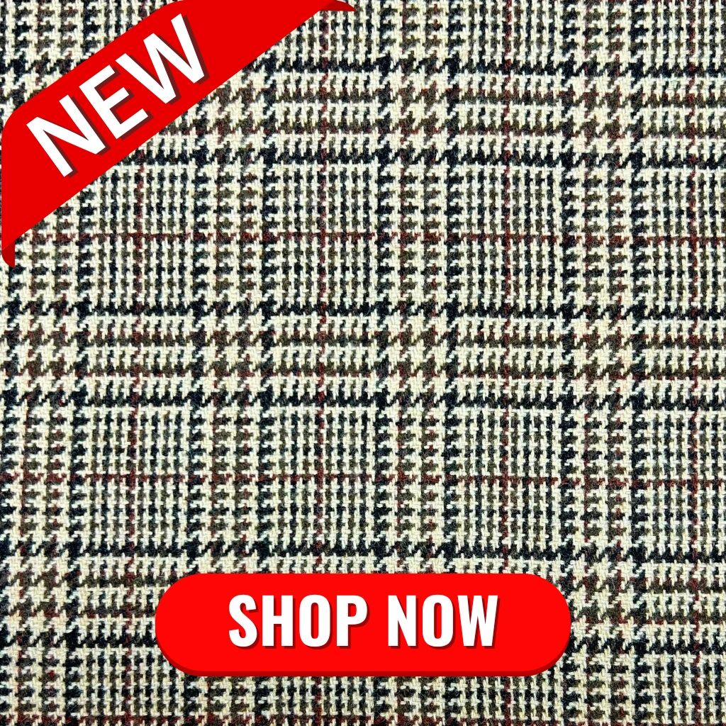 Brown Checkered Dogtooth Wool Blend Fabric