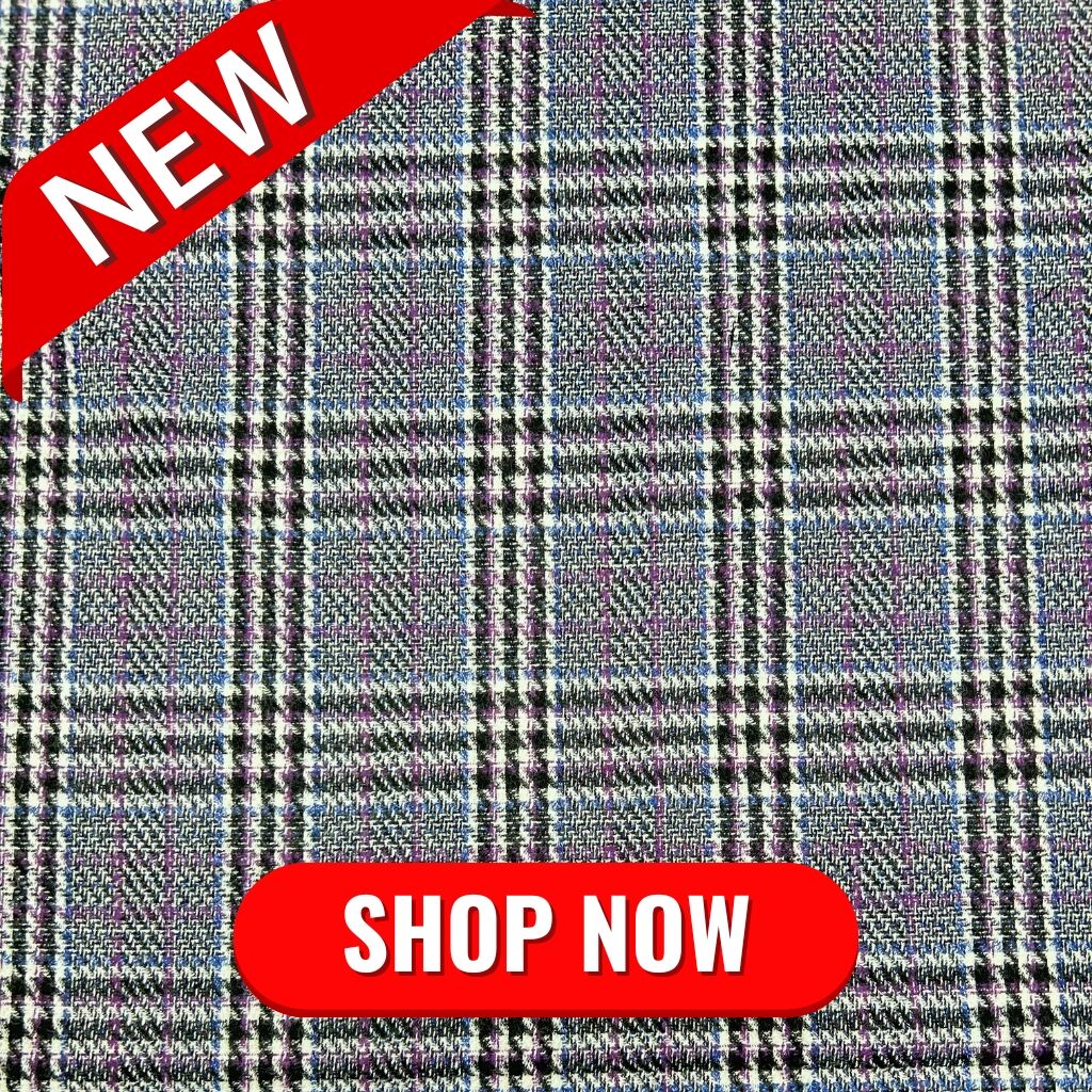 Blue/Purple Checkered Wool Blend Fabric