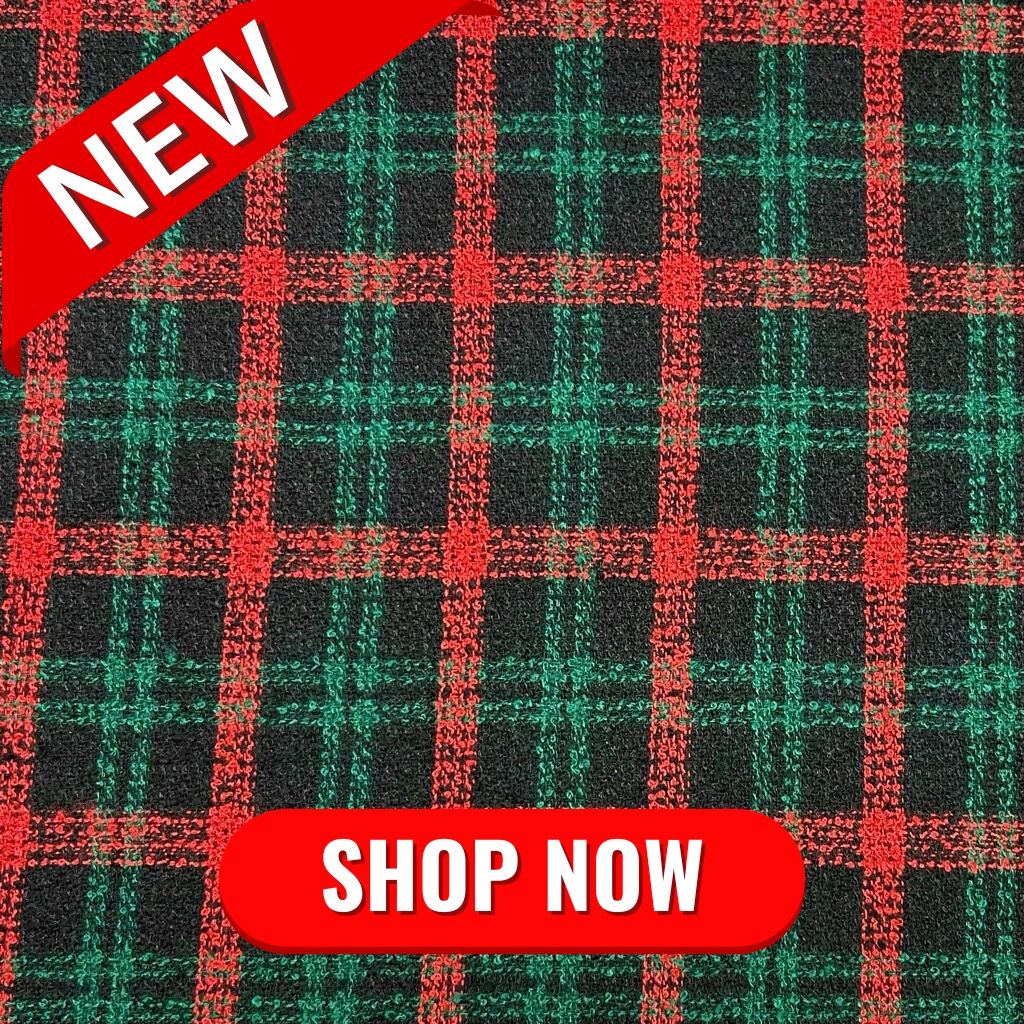 Red/Green Check on Black Boucle Fabric