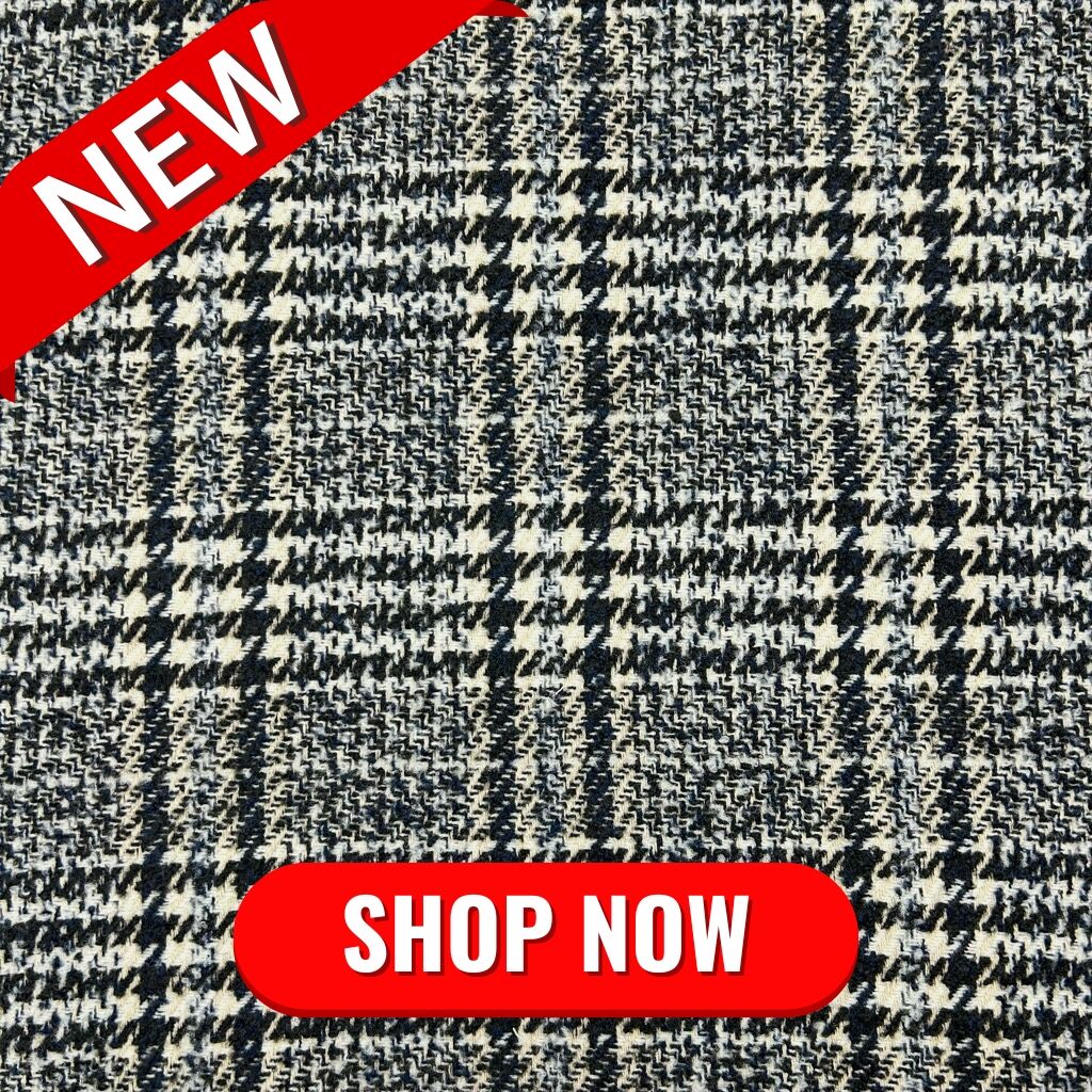 Black/Ivory Dogtooth Wool Blend Fabric