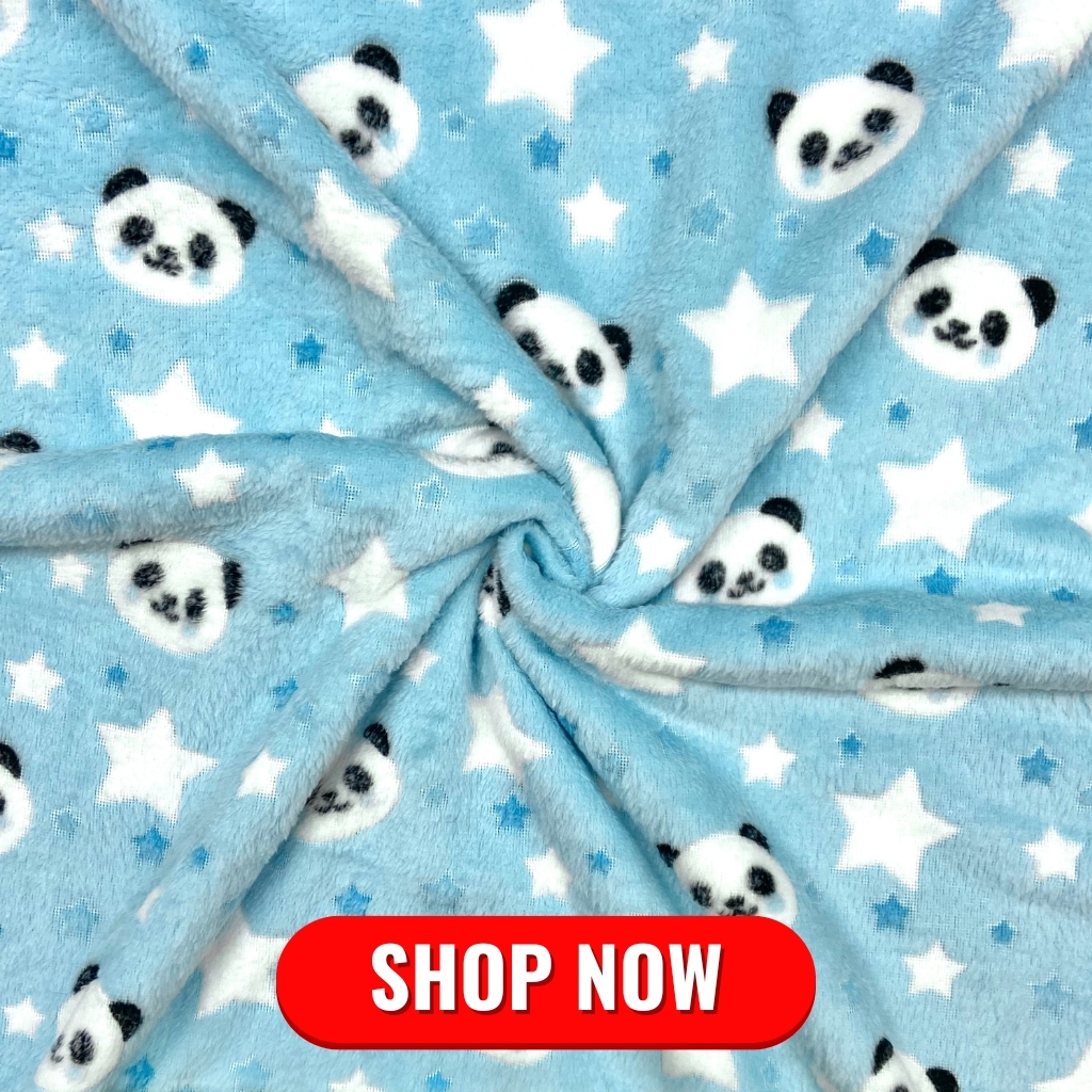 Panda Faces on Blue Soft Fleece Fabric