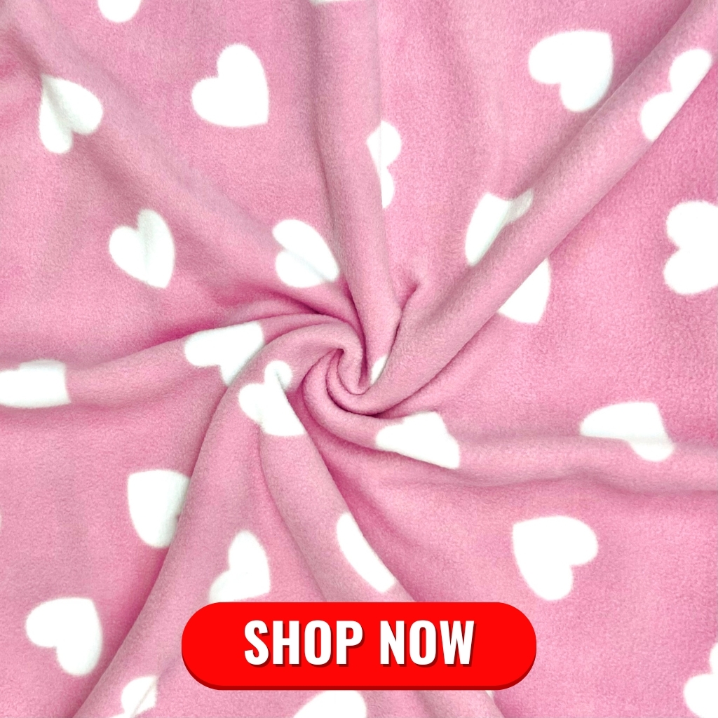 White Hearts on Pink Anti Pill Polar Fleece Fabric