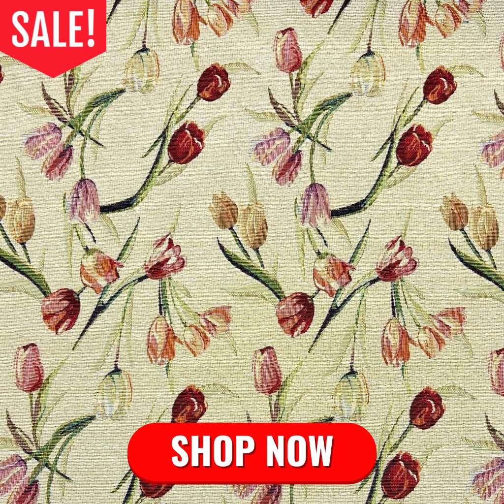 Falling Tulips on Beige Tapestry Fabric