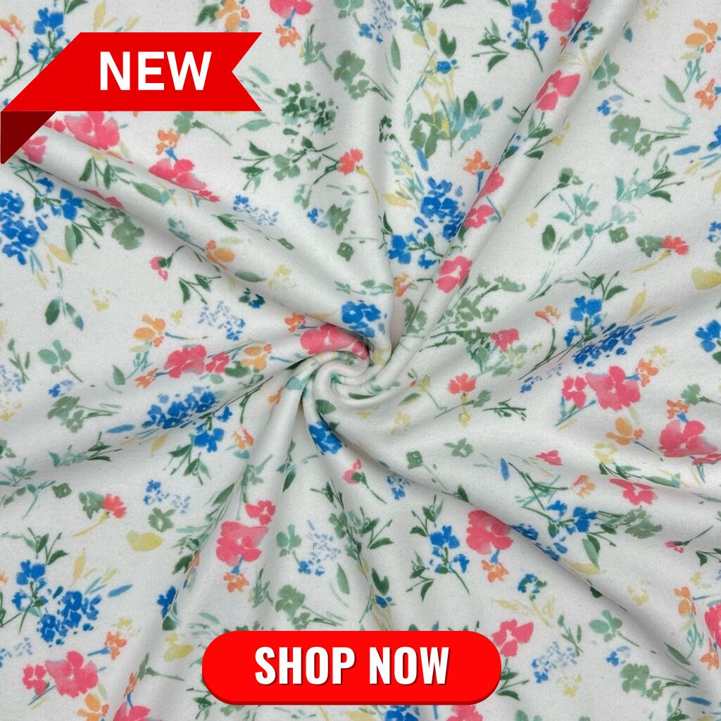 Flower Garden on Ivory Velour Fabric