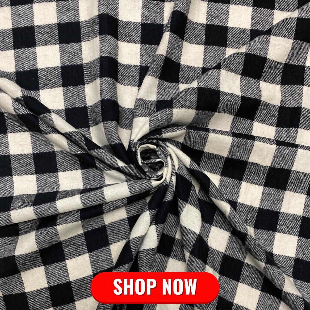 Black and Cream Checkered Brushed Cotton Fabric