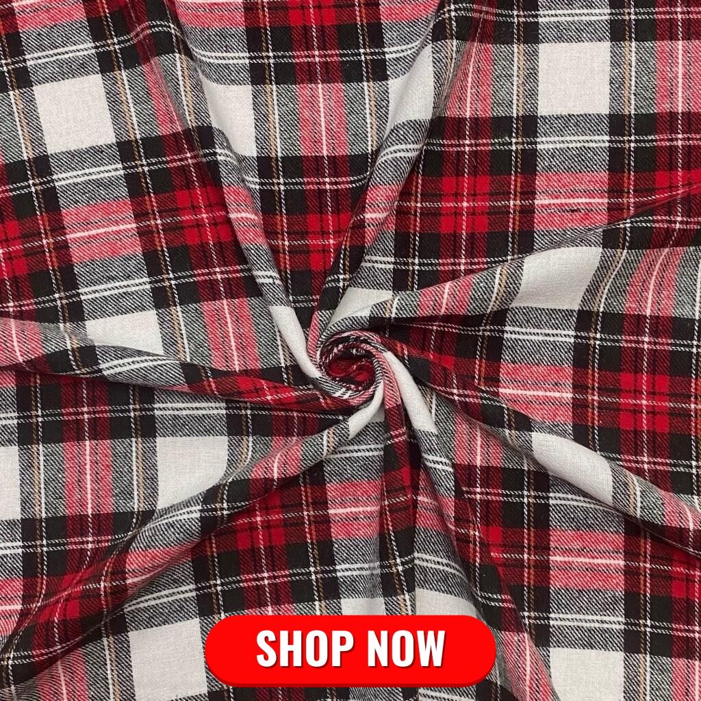 Red & White Checkered Brushed Cotton Fabric