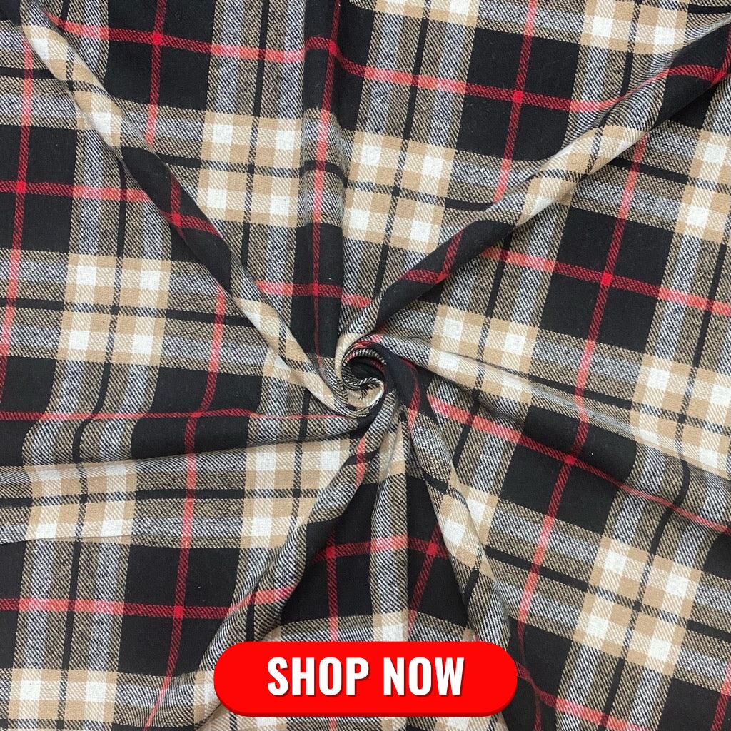 Black/Beige Checkered Brushed Cotton Fabric