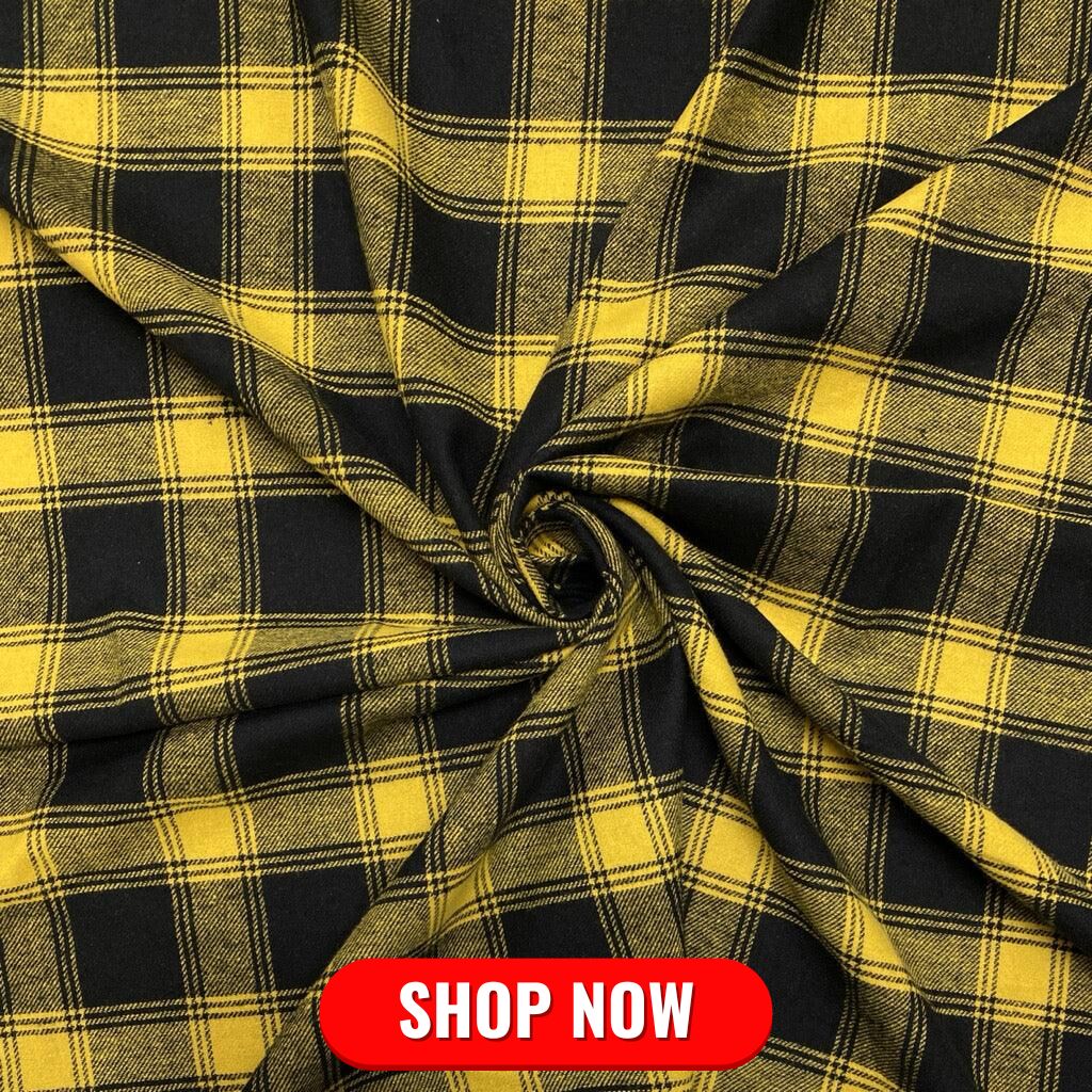 Mustard and Black Tartan Brushed Cotton Fabric