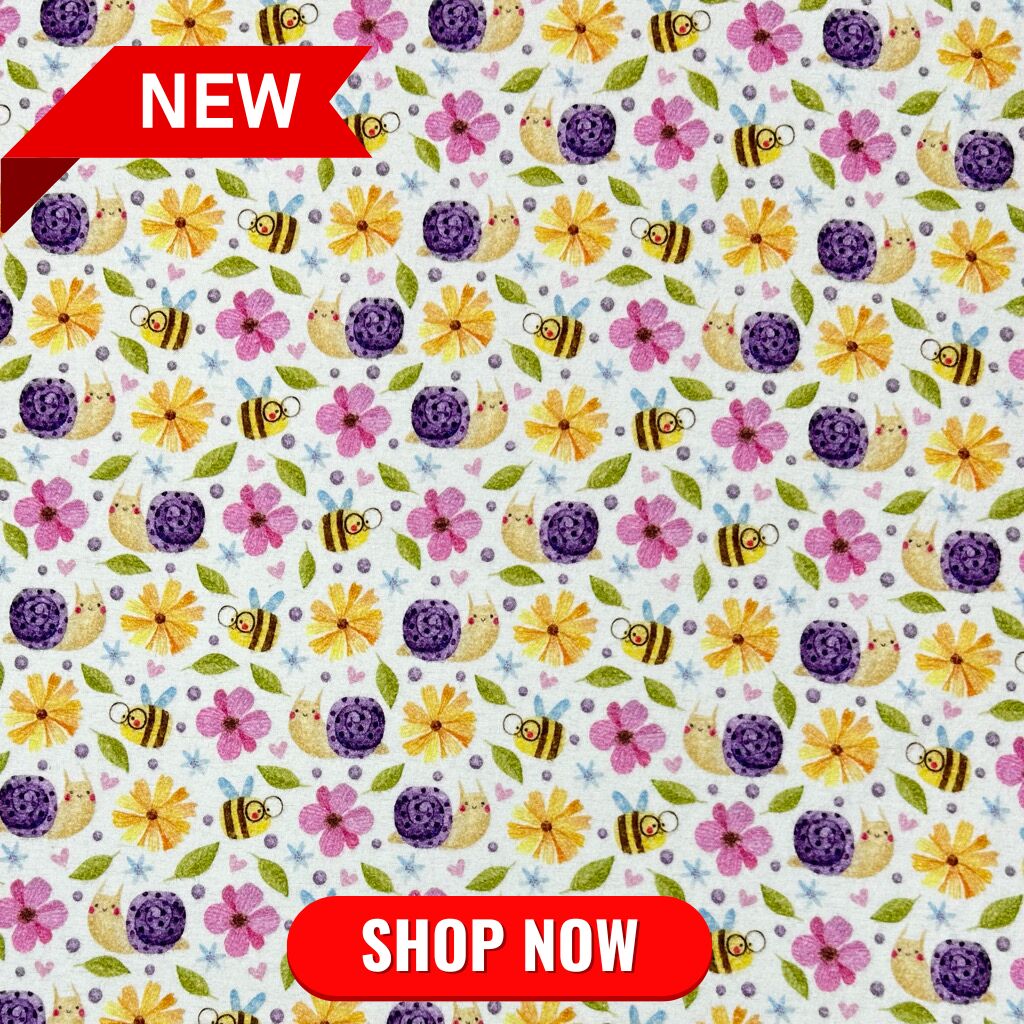 Bee and Snail Garden Brushed Cotton Fabric