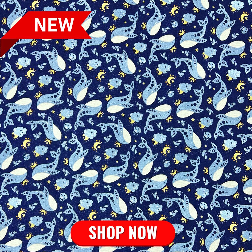 Whales and Cosmic Skies Brushed Cotton Fabric