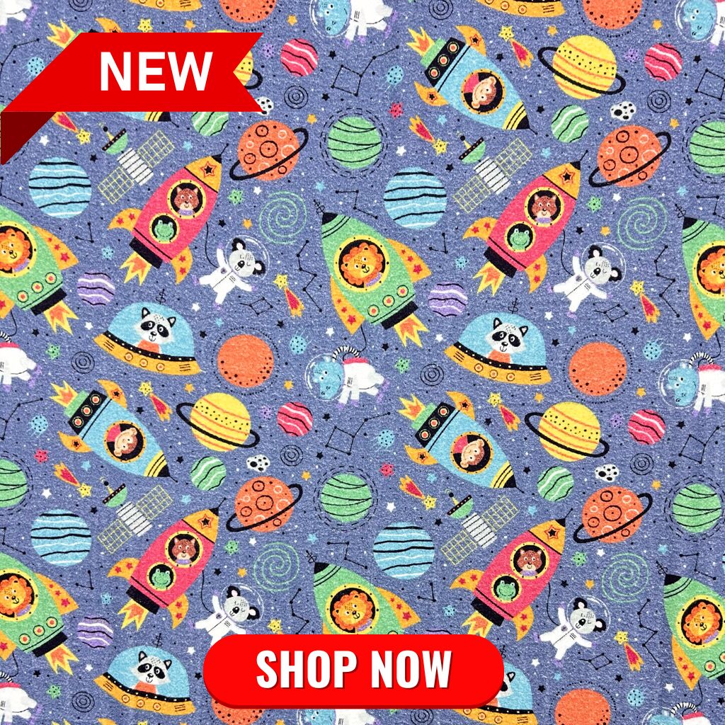 Animals in Rockets and Spaceships Brushed Cotton Fabric