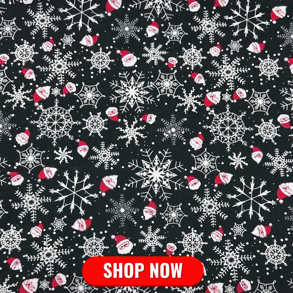 Snowflakes and Santa Polycotton Fabric