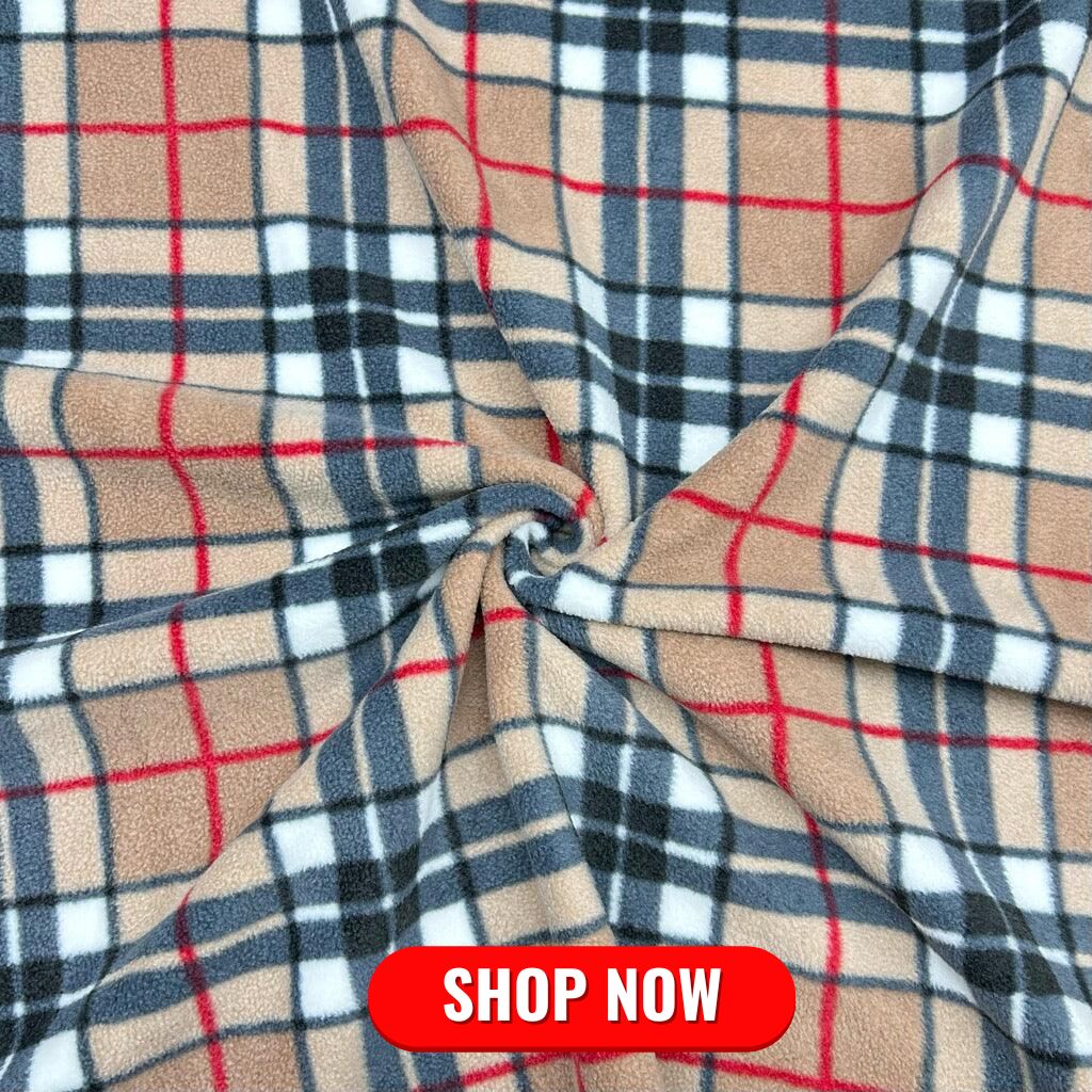 Beige and Black Checkered Anti Pill Polar Fleece Fabric