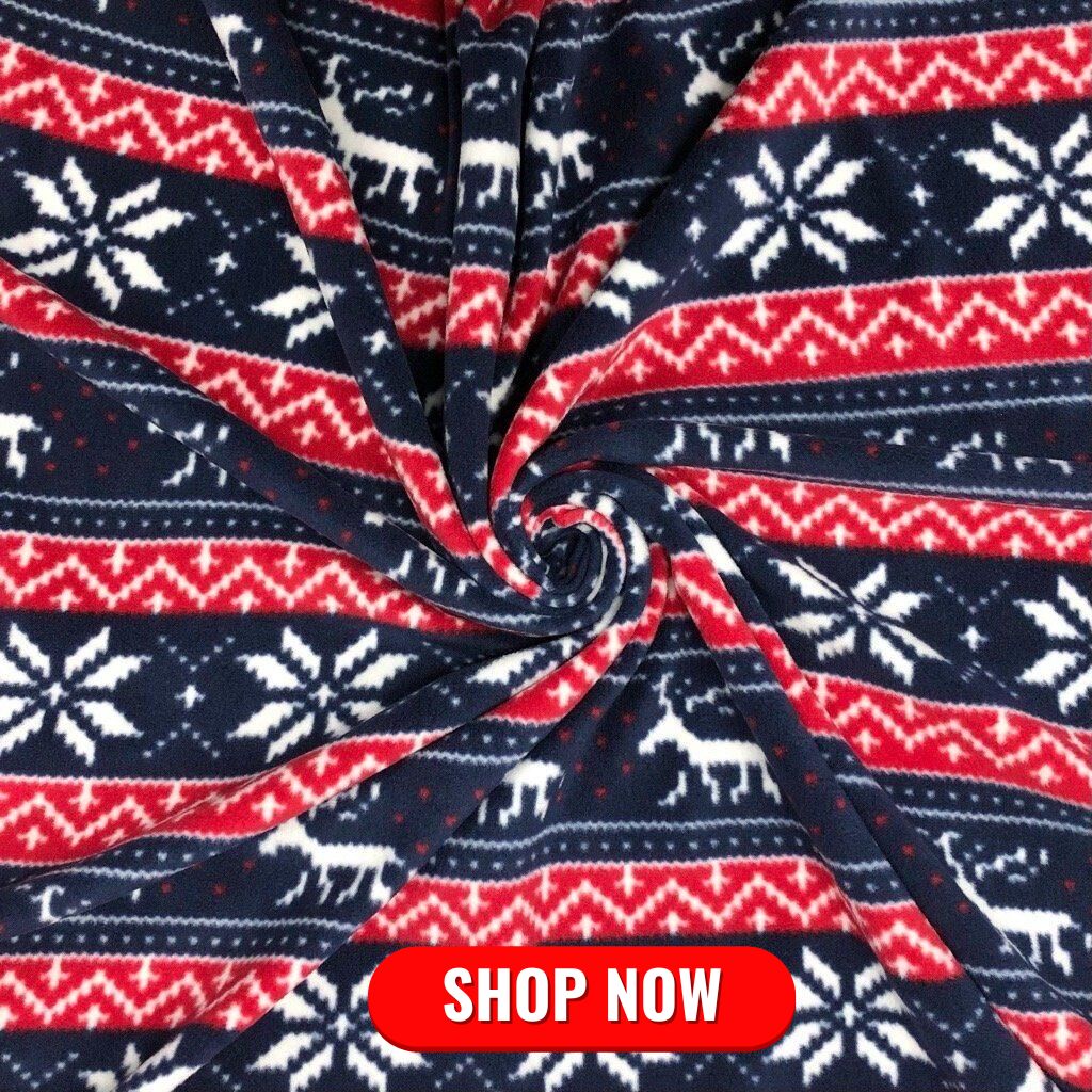 Navy and Red Reindeer Anti Pill Polar Fleece Fabric