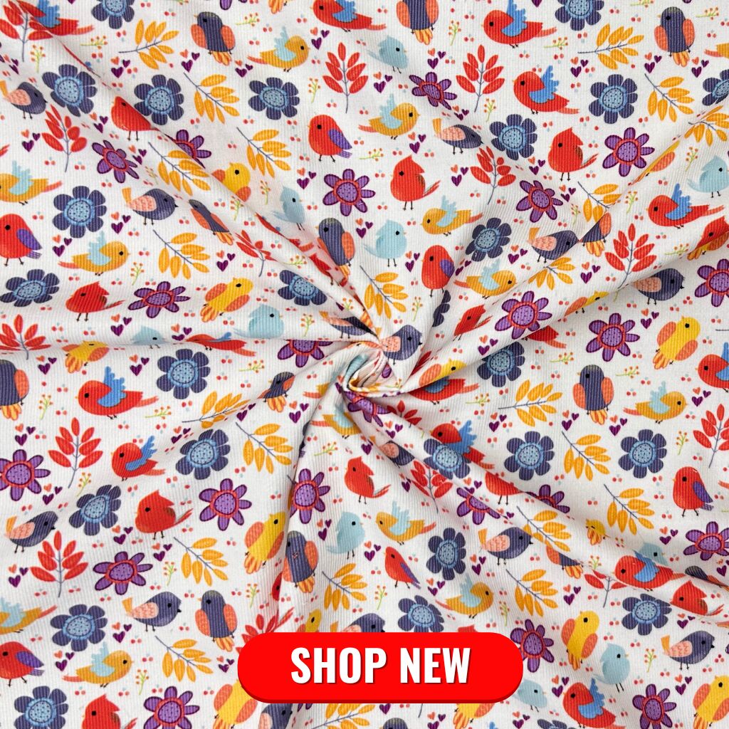 Colourful Birds Needlecord Fabric