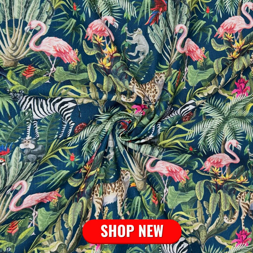 Tropical Jungle Animals Needlecord Fabric