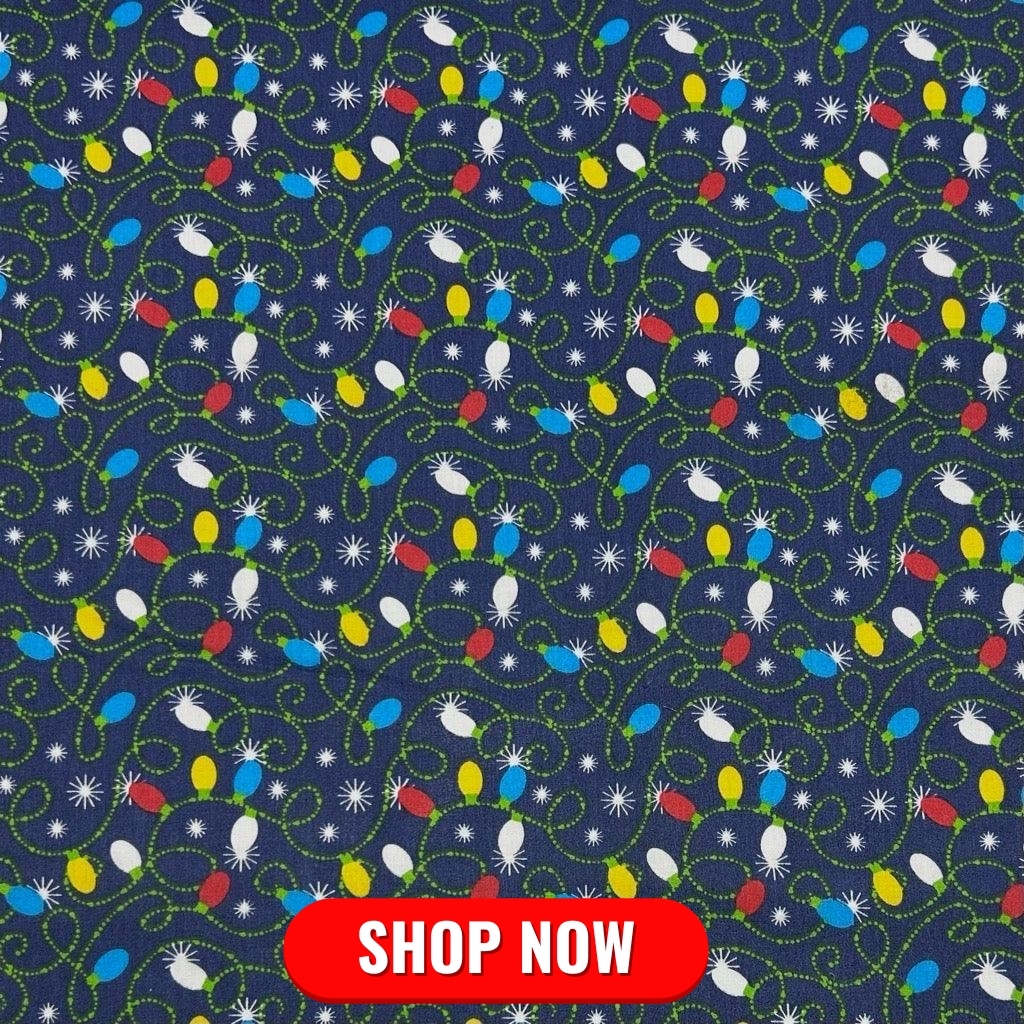 Christmas Lights Polycotton Fabric - Navy