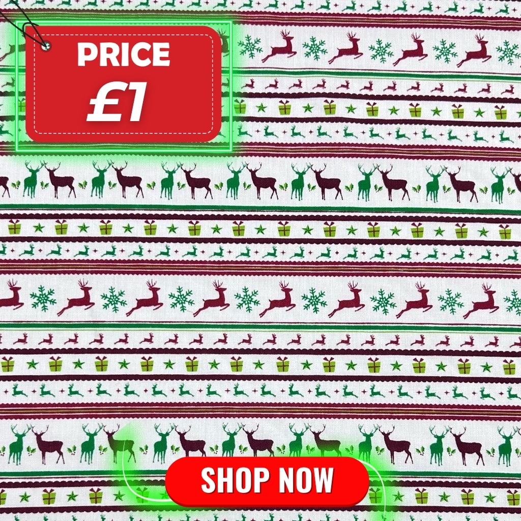 Reindeer Stripes Polycotton Fabric