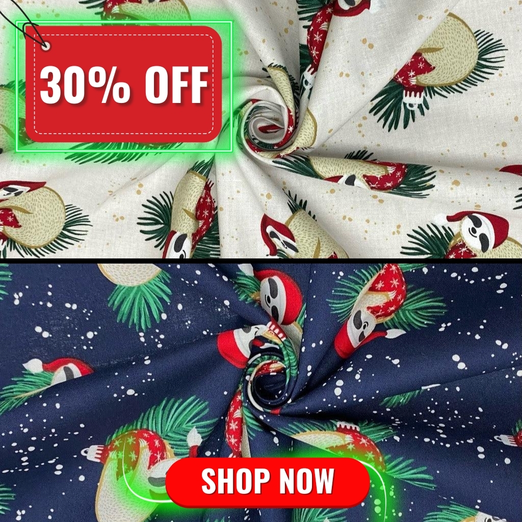 Christmas Sloths Cotton Fabric