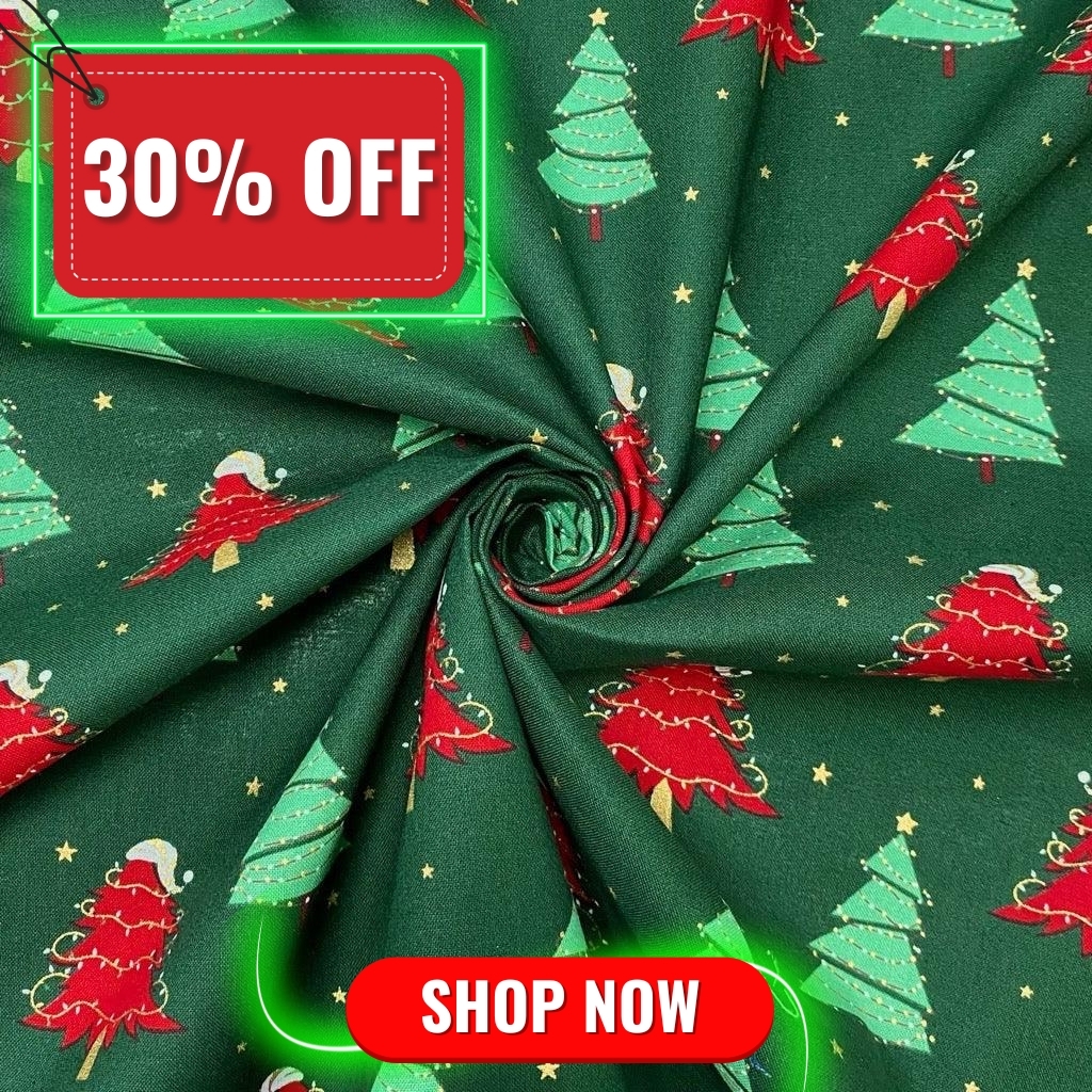 Christmas Trees Cotton Fabric - Green