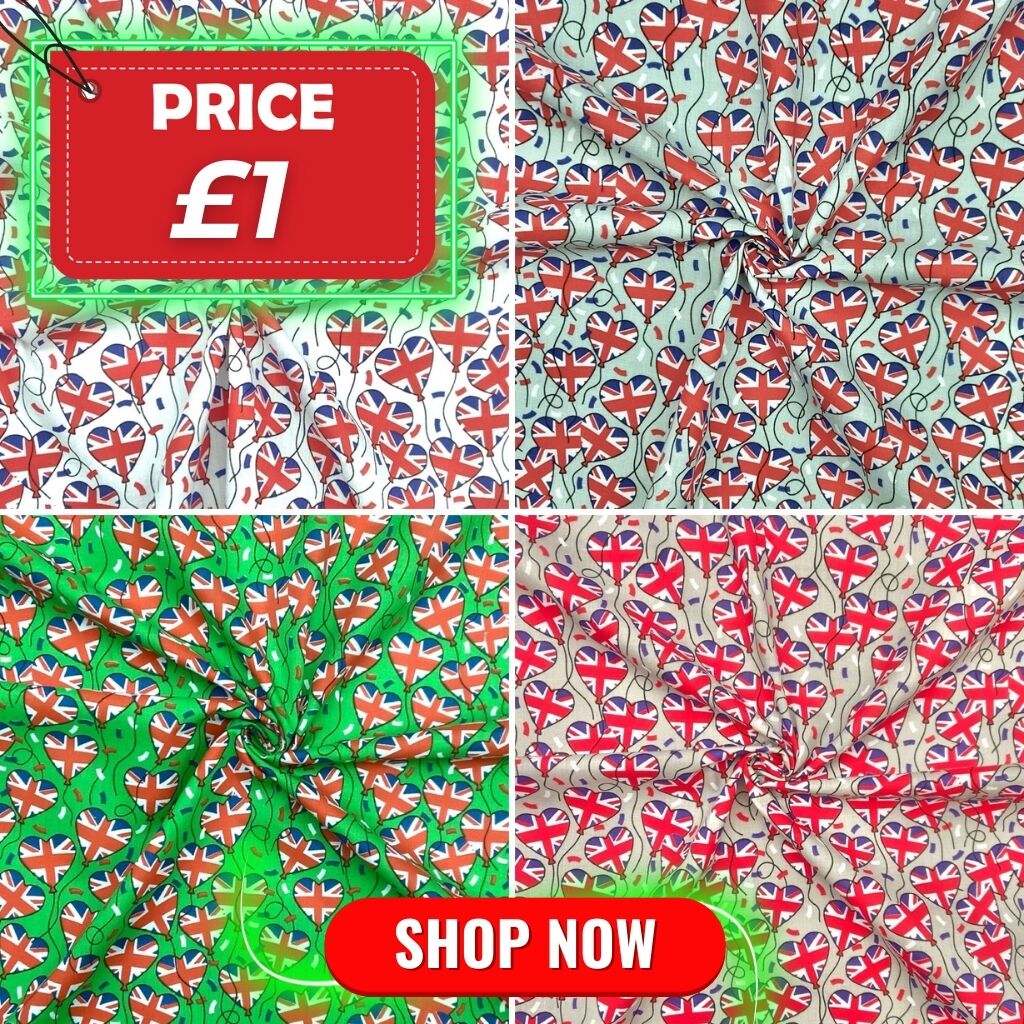 Union Jack Balloons Polycotton Fabric