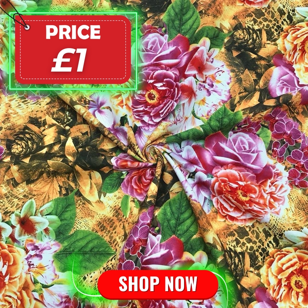 Large Vibrant Floral on Gold Cotton-Touch Polyester Fabric