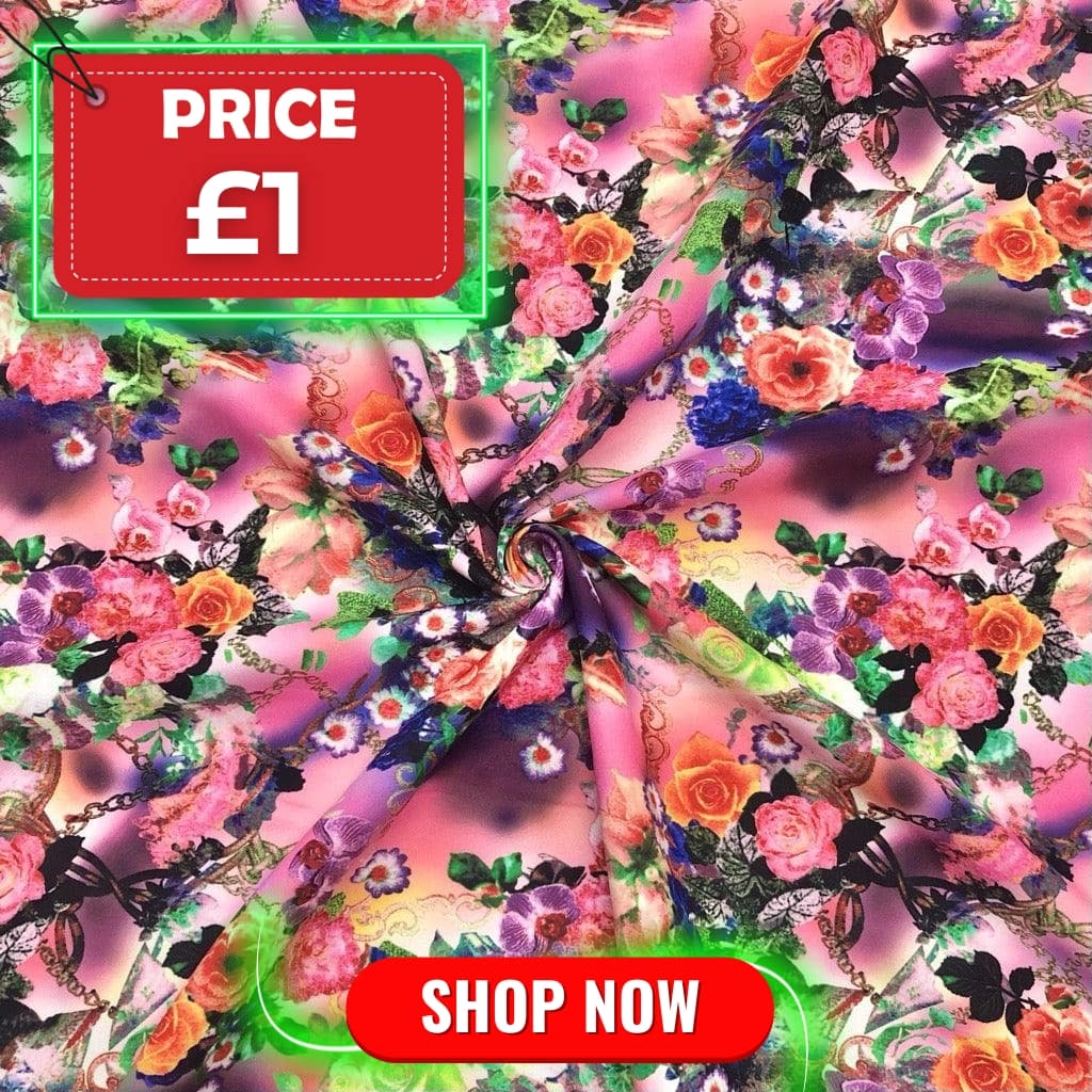 Pink and Orange Floral Cotton-Touch Polyester Fabric