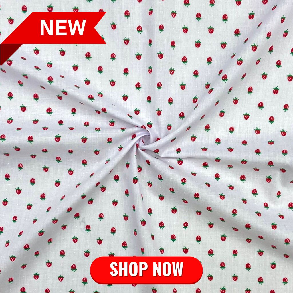 Small Strawberry Polycotton Fabric