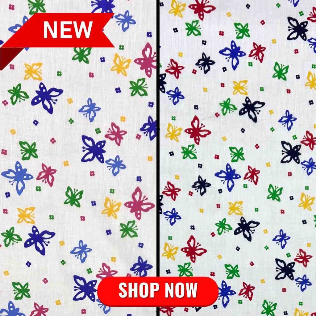 Multicoloured Butterflies Polycotton Fabric