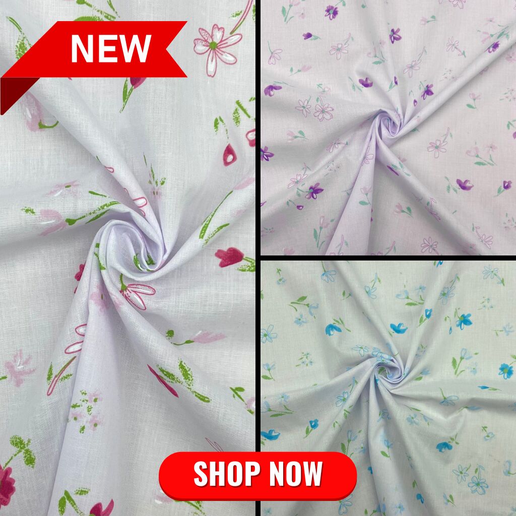 Flower Drawing Print Polycotton Fabric