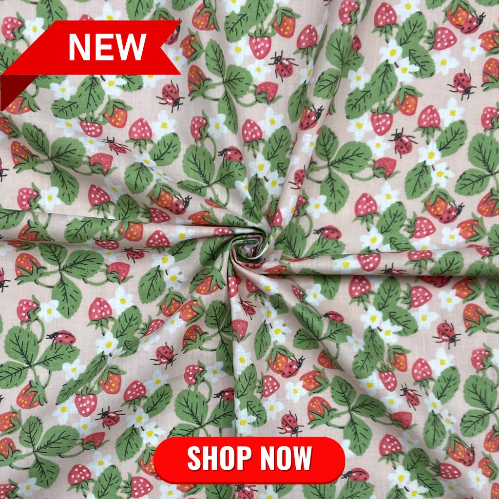 Ladybirds and Strawberries Polycotton Fabric