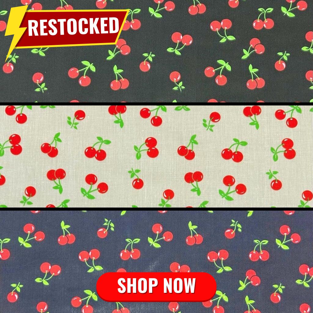 Cherries and Leaves Polycotton Fabric