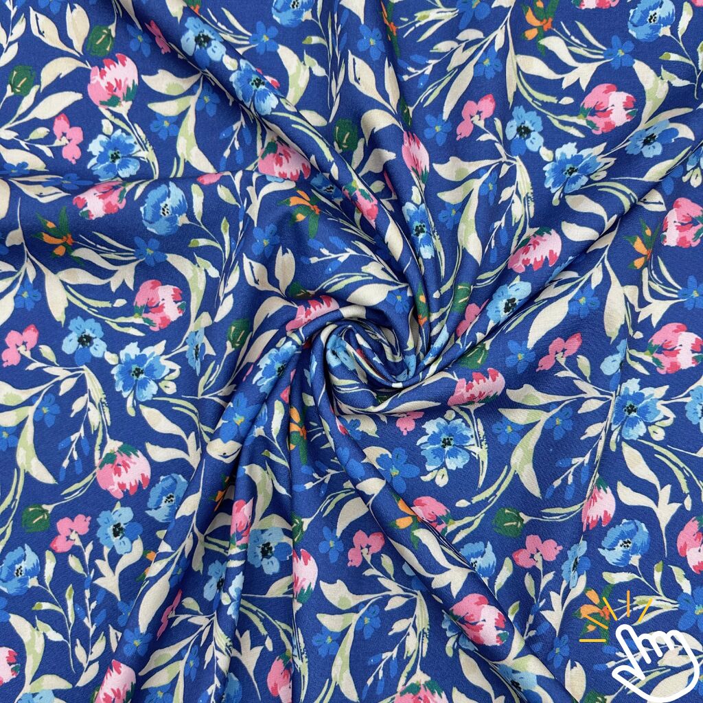 Blue and Pink Flowers Polyester Fabric